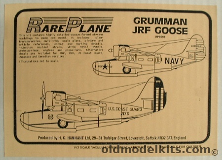 Rareplane 1/72 Grumman JRF Goose - Goose 2 RCAF/JRF-5 JMSDF/Goose 1A RAF/JRF-2 USCG 1938, RP6003 plastic model kit